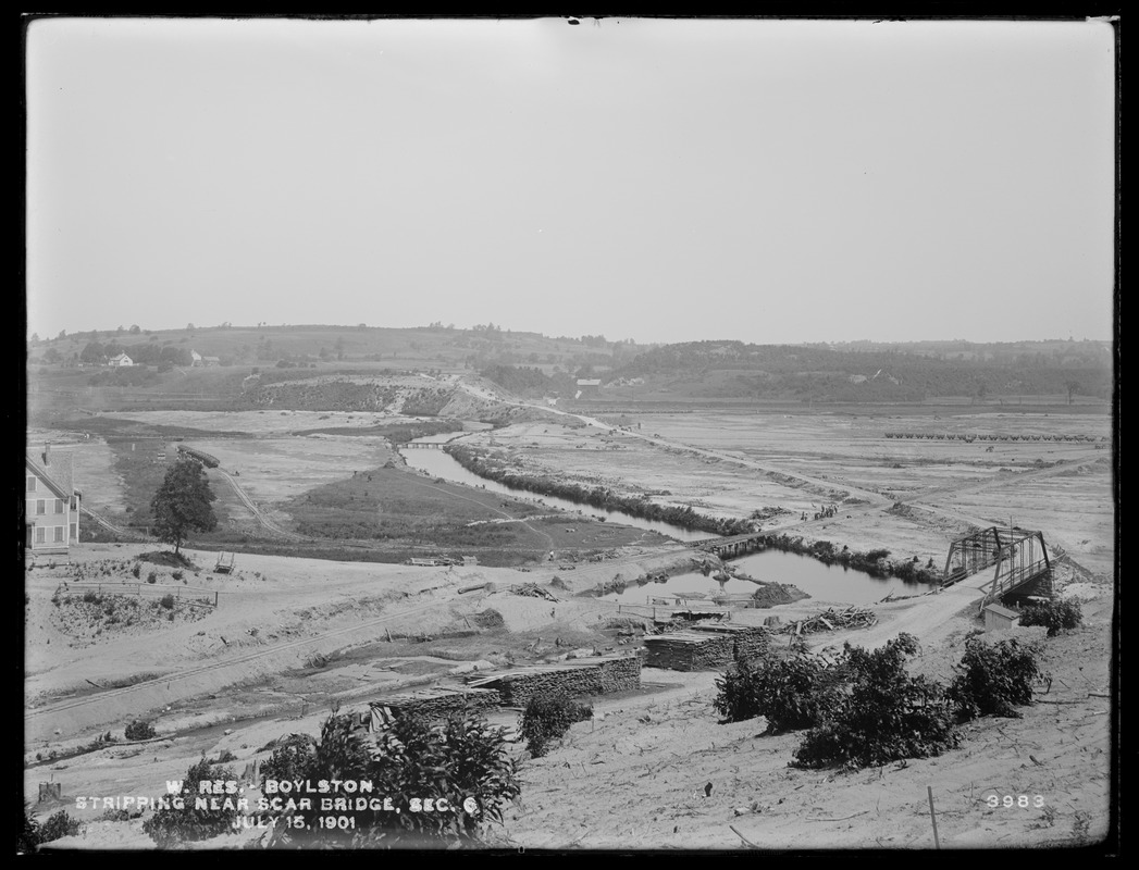 Wachusett Reservoir, stripping near Scar Bridge, Section 6, looking northerly, Boylston, Mass., Jul. 15, 1901