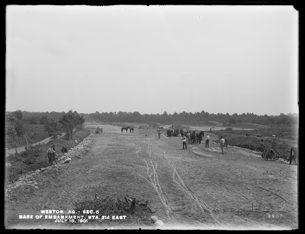 Weston Aqueduct, Section 5, base of embankment, station 214, looking easterly, Framingham, Mass., Jul. 18, 1901