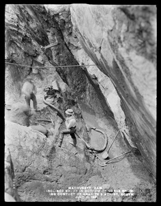 Wachusett Dam, inclined shaft in bottom of gorge showing contact of granite and schist, looking southerly, Clinton, Mass., Jul. 31, 1901