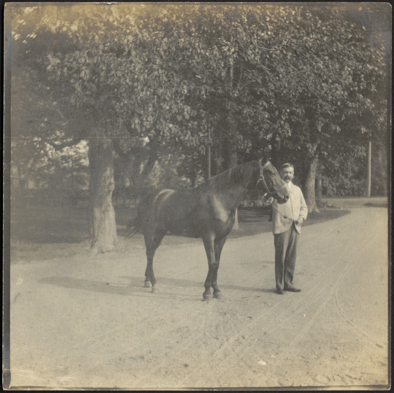 G. Otto Kunhardt with horse, Ashdale Farm.
