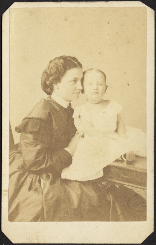 Helen Mead Granger Stevens (Mrs. Henry James Stevens) holding daughter, Gertrude