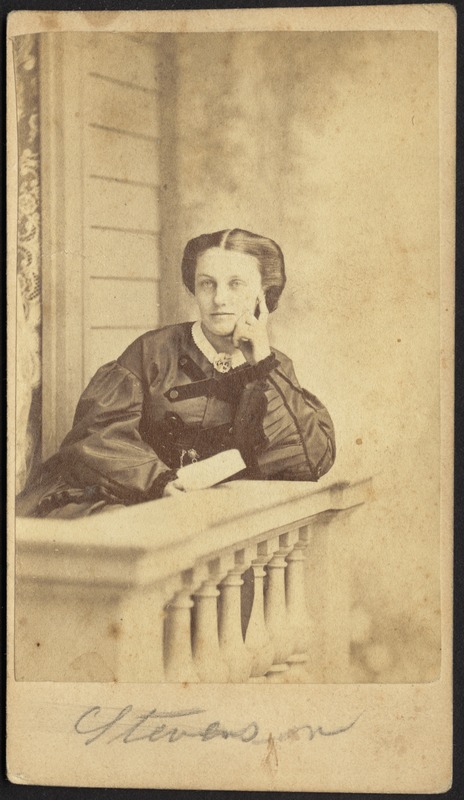 Helen Mead Granger Stevens (Mrs. Henry James Stevens) sitting on porch