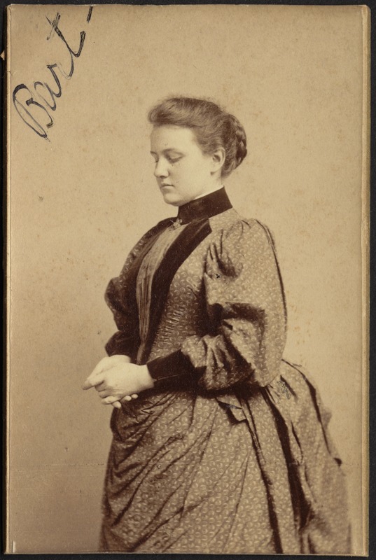 Georgia Lydia Stevens in print dress with black collar and sleeves