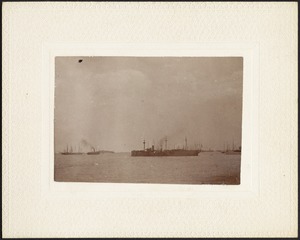 Sailing vessels and steamships in harbor