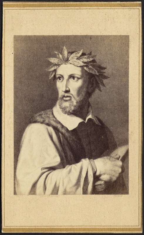 Bearded man with laurel wreath on head possibly Dante Alighieri