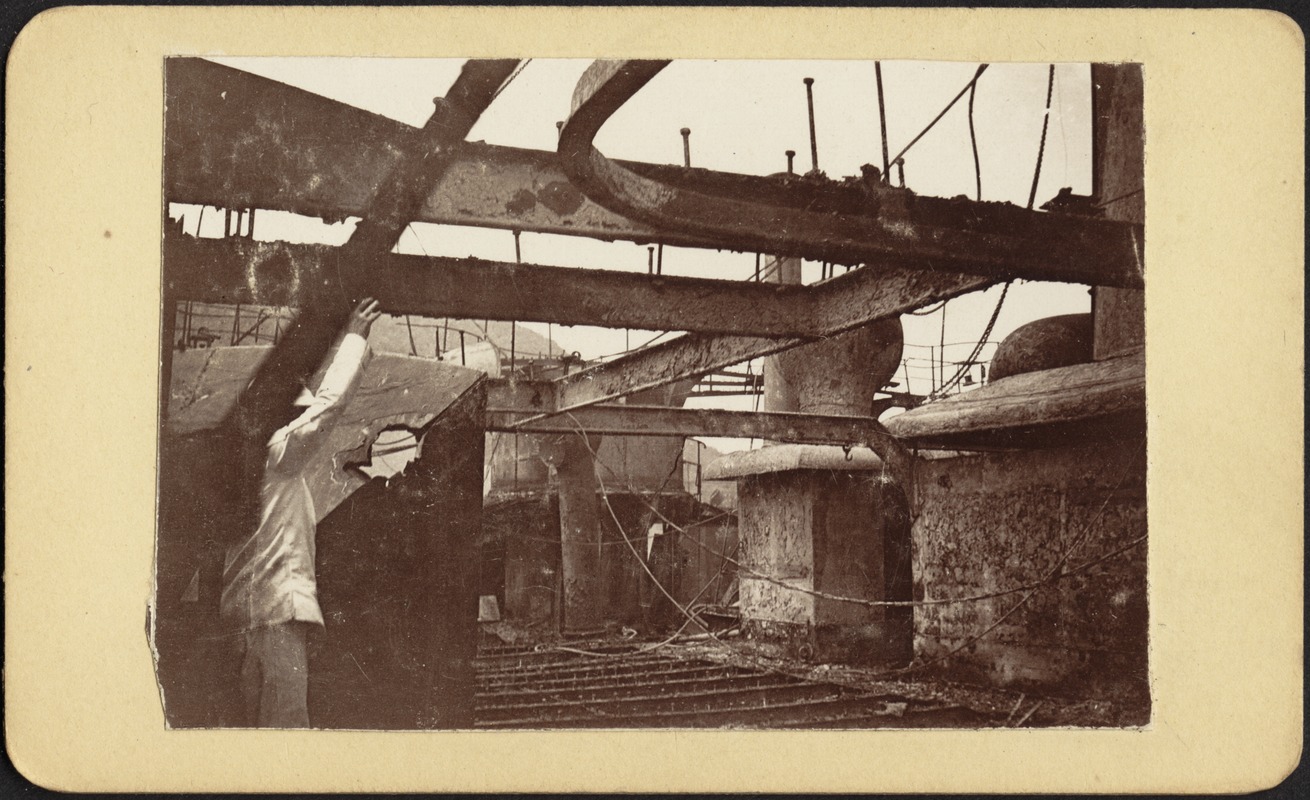 Deck of fire damaged ship