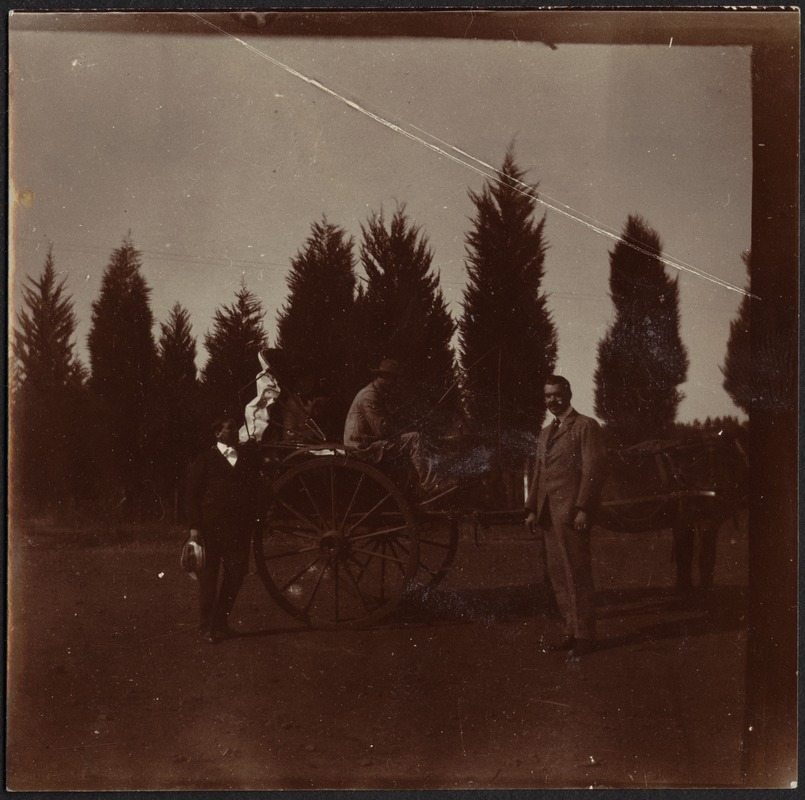 Vice Consul John Gardner Coolidge, unidentified man in horse and buggy, U. S. Consul Adelbert S. Hay (L to R)