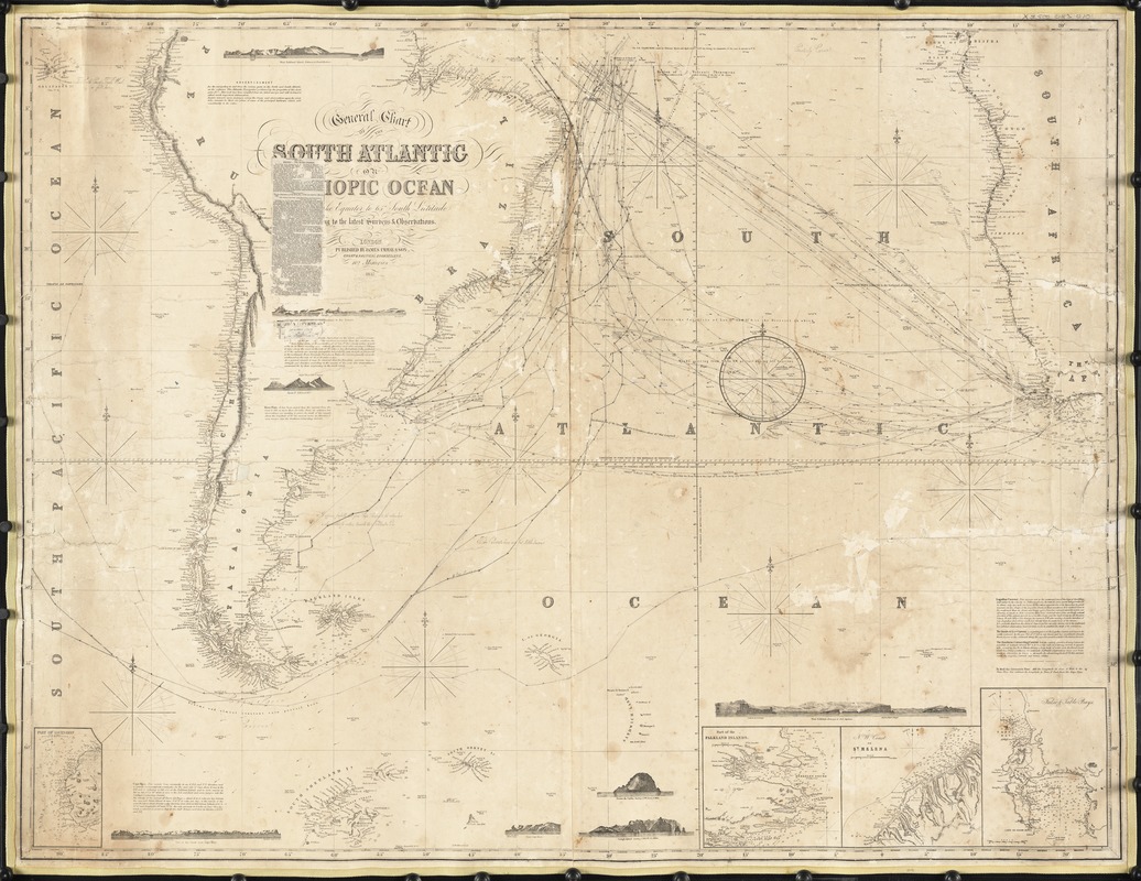 General chart of the South Atlantic or [illegible]iopic Ocean [illegible] the Equator to 65° south latitude [illegible]ng to the latest surveys & observations