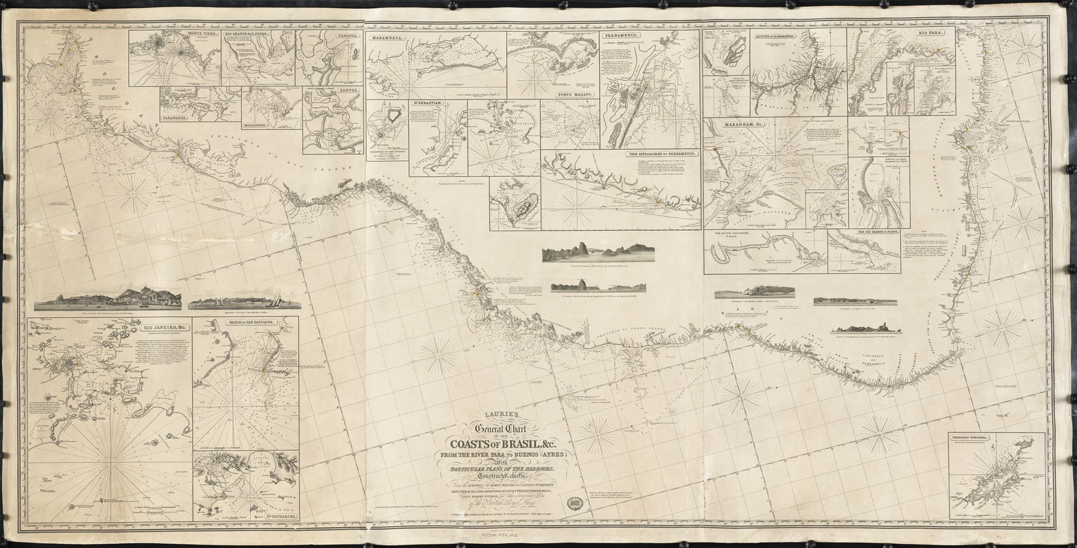Laurie's general chart of the coasts of Brasil, &c. from the River Para to Buenos-Ayres, with particular plans of the harbors
