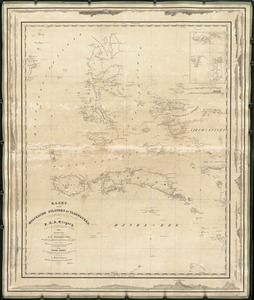 Kaart der Moluksche Eilanden en Vaarwaters, benevens een blad met verchillende plannen volgens de laatste Hydrographische waarnemingen en berigten te zamengesteld