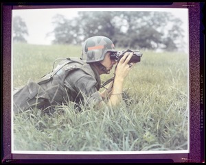 CEMEL, body armor, vest & helmet, infantry, new - field test - prone with binoculars
