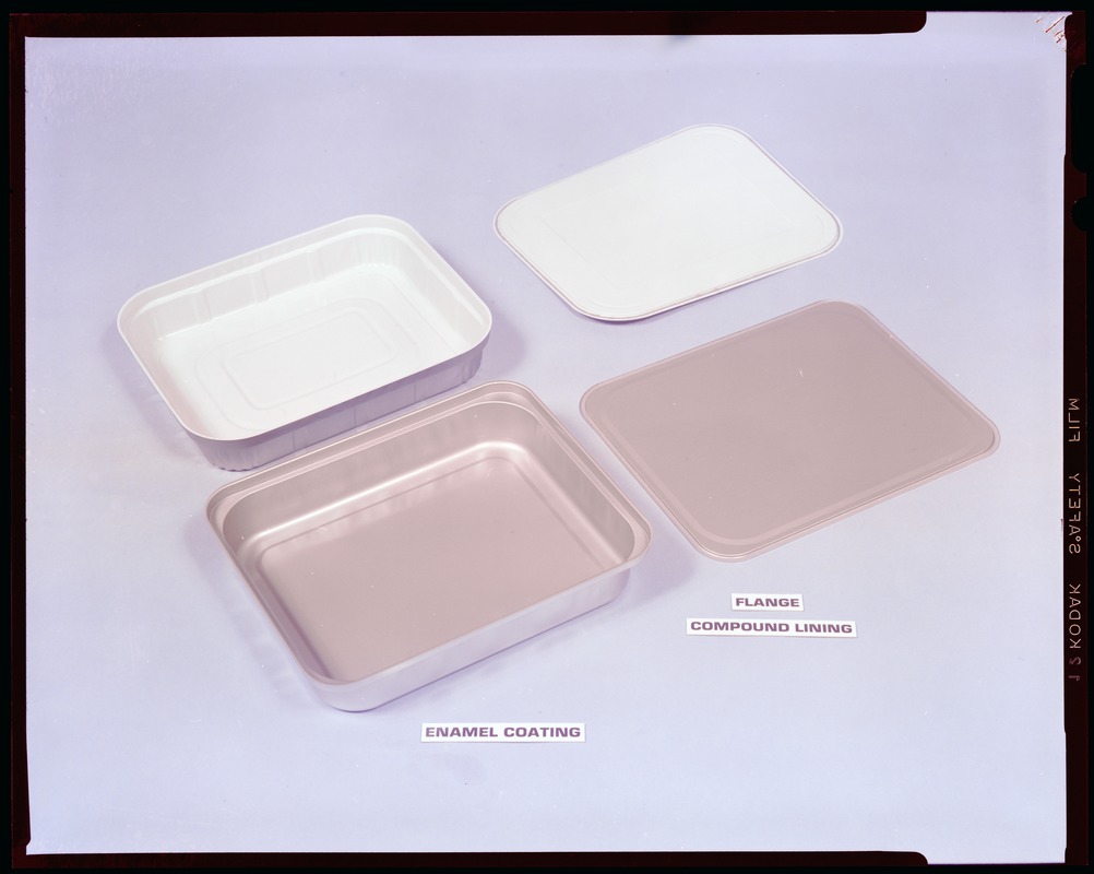 Food packaging div., enamel coating trays, with flange compound lining