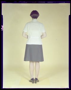 Women's uniform, striped blouse and skirt, rear view