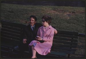 Man and woman sitting on a bench, Boston Public Garden