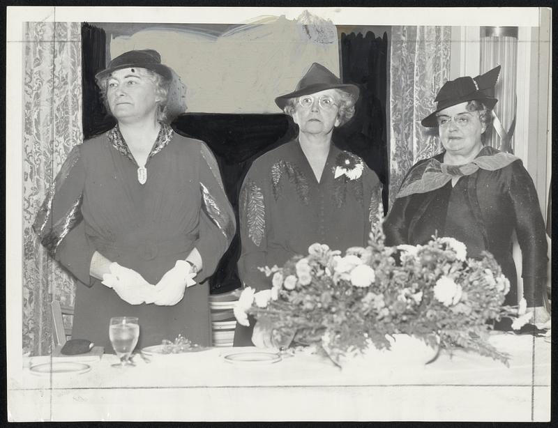 Mrs. Merrill F. Proctor, president of the Vermont Federation of Women's Clubs, who was a guest of honor at the meeting of the Daughters of Vermont yesterday at the Hotel Vendome; Mrs. Raymond G. Laird of Jamaica Plain, president of the Daughters, and Mrs. Frederick W. Mansfield, wife of Mayor Mansfield of Boston, also a guest.