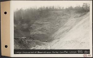 Contract No. 30, Stream Control Works at Main Dam, Swift River Reservoir, Belchertown, Enfield, Ware, ledge uncovered at downstream portal, Belchertown, Mass., Nov. 23, 1931