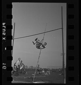 Bowdoin's Henry Bunting performing pole vault