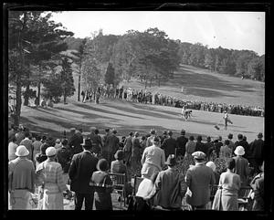 A crowd watching golf