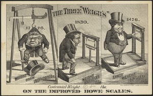 The three "weigh's" - 1776, 1830, 1876. Centennial weight 68 lbs. On the improved Howe scales.