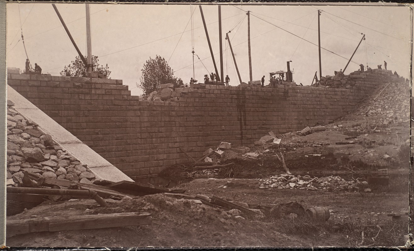 Sudbury Department, Sudbury Dam, upstream face of overfall, Southborough, Mass., May 1896