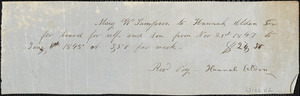 Receipts for room and board, Mary Sampson to Hannah Alden