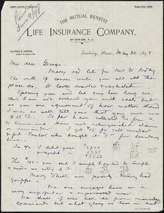 Letter from A.E. Green to "George," May 30 1898 regading money owed and comments on the Spanish-American War