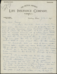 Letter from A.E. Green to "George," July 22 1898 regarding tax bill and condition of house; includes comments on Spanish-American War