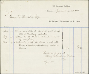 Invoice to George L. Winsor, Esq. from Storey Thorndike & Palmer, January 1st 1900