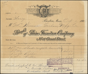 Two invoices to Mr. G L Winsor from Paine Furniture Company, Boston, MA. Second invoice is stamped "PAID"