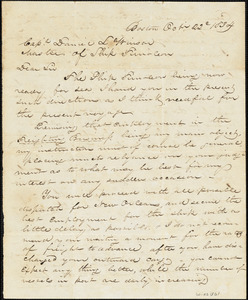 Letter from Thatcher Magowan, Esq. to Capt. D.L. Winsor regarding obtaining best possible freight to U.S. ports (Boston, New York, or New Orleans) and compensation for Capt. ($30.00/month plus 7% of any profit)