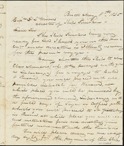Letter from Magowan to Winsor concerning voyage to Havana and Russia under charter to Eben Manson. Winsor's compensation to be $100/month