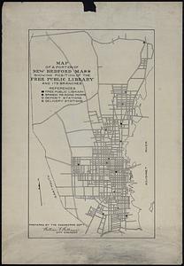 Map of a portion of New Bedford Mass showing position of the Free Public Library and its branches