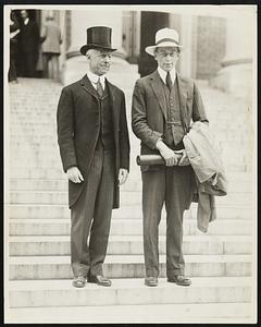 Charles Francis Adams, secretary of the navy, who received an honorary degree yesterday at Harvard with his, Charles Francis Adams, Jr.