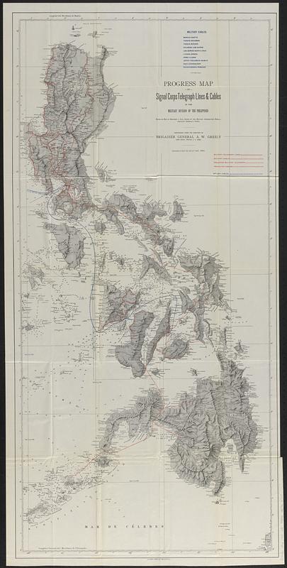 Progress map of Signal Corps telegraph lines & cables in the military division of the Philippines