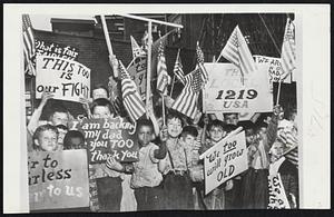 Small Fry Pickets - Youngsters joined picket lines outside a strikebound steel mill in Pittsburgh yesterday. More than 100 sons and daughters of striking CIO United Steelworkers carried flags and placards past the plant.