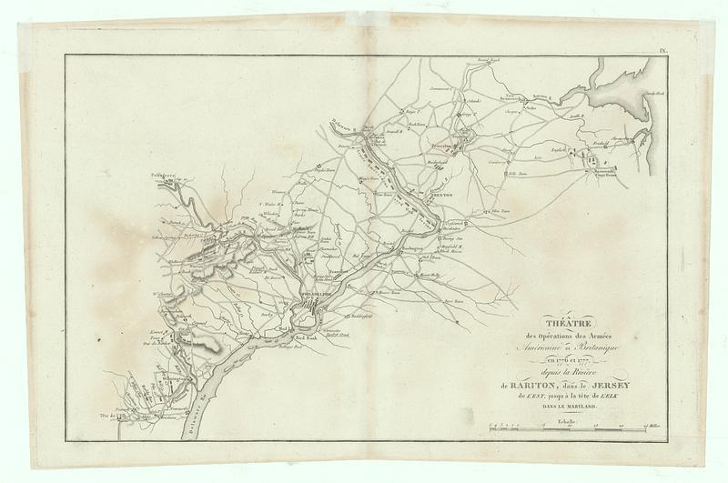 Theatre des operations des armees Americaine et Britanique en 1776 et 1777, depuis la Riviere de Rariton, dans le Jersey de l'est, jusqu a la tete de l'Elk dans le Maryland