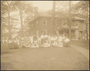 Miss Kate Carroll, teachers and school girls on lawn of 147 Prince Street school