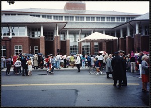 Newton Free Library Grand Opening Celebration, September 15, 1991. Audience outside of Newton Free Library