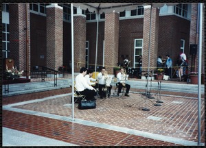 Newton Free Library Grand Opening Celebration, September 15, 1991. Newton Symphony Orchestra brass quartet setting up