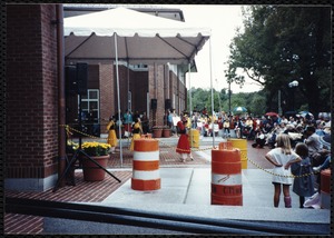 Newton Free Library Grand Opening Celebration, September 15, 1991. Chinese dancers. Audience