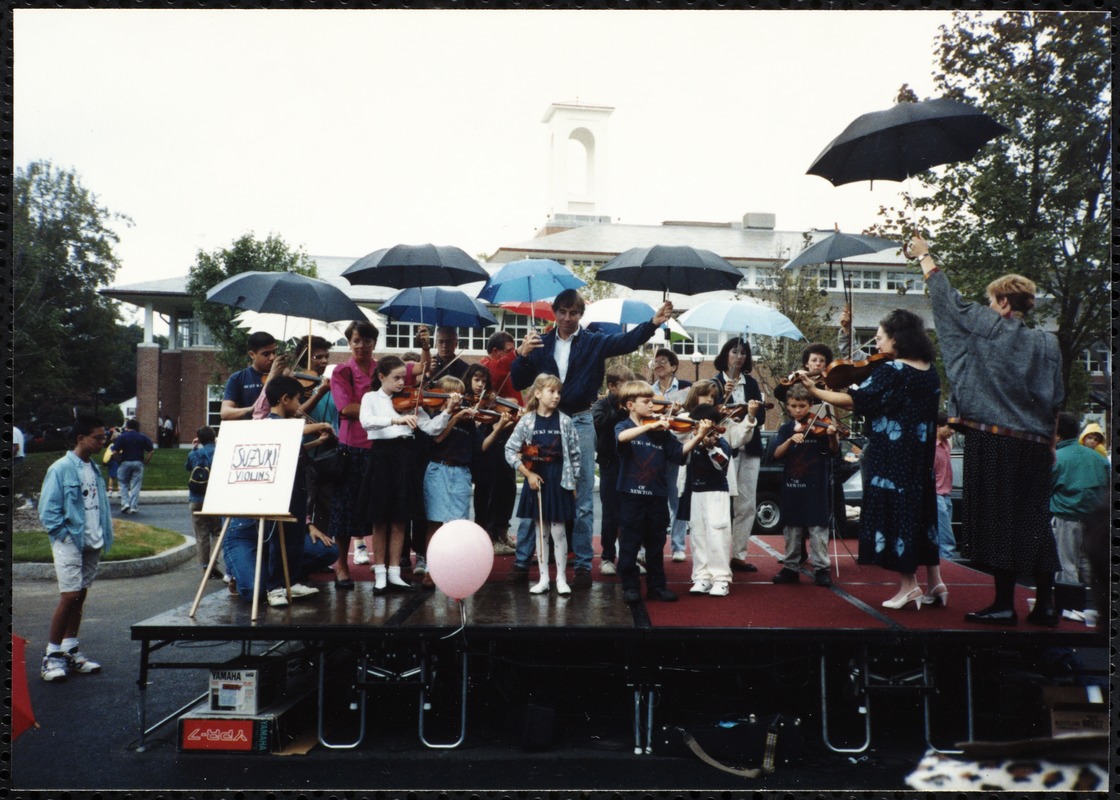 Newton Free Library Grand Opening Celebration, September 15, 1991. Suzuki violins. Children performing