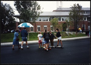 Newton Free Library Grand Opening Celebration, September 15, 1991. Children outside Newton Free Library