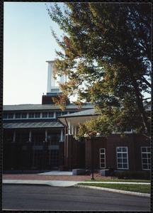 Newton Free Library, Newton, MA. Exterior view of entrance
