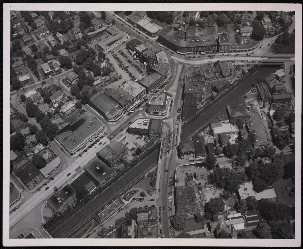 Villages of Newton, MA. Newton Corner. Aerial view Digital Commonwealth