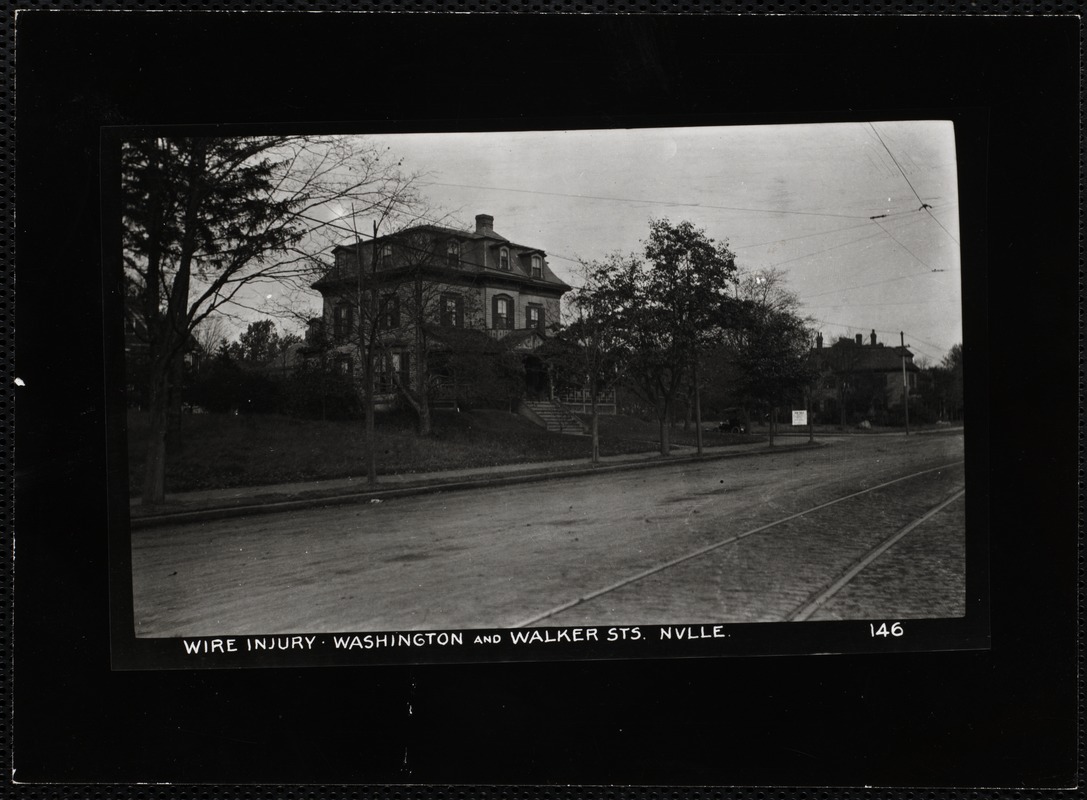 Villages of Newton, MA. Newtonville. Trolley wire, Wash & Walker Sts, Newtonville