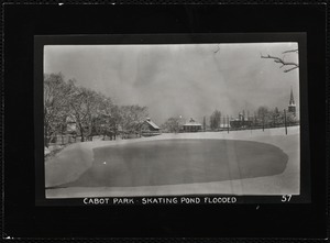 Villages of Newton, MA. Newtonville. Skating pond flooded Cabot Park, Newtonville