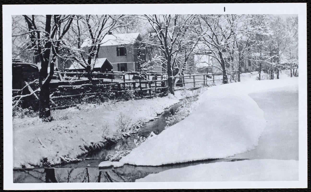 Villages of Newton, MA. Newtonville. Skating pond dam, Cabot Park