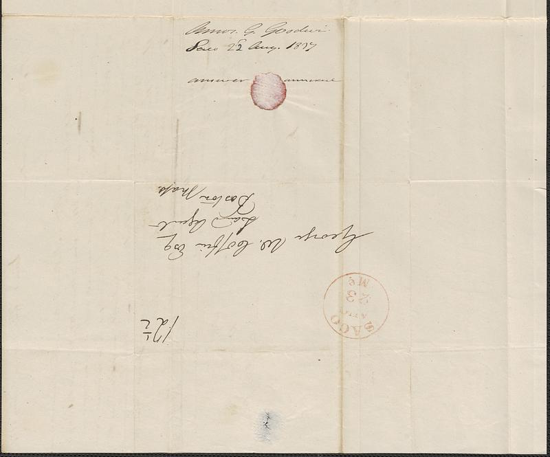 Amos G. Goodwin to George Coffin, 22 August 1837