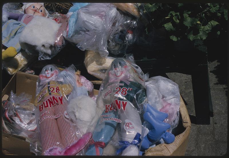 Rabbit dolls in plastic bags