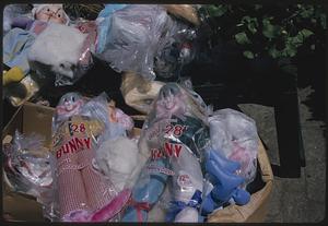 Rabbit dolls in plastic bags